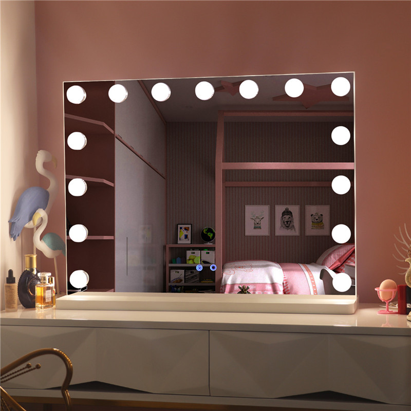 Espejo de tocador de maquillaje Hollywood de escritorio grande con bombillas Espejo de maquillaje con luz Led